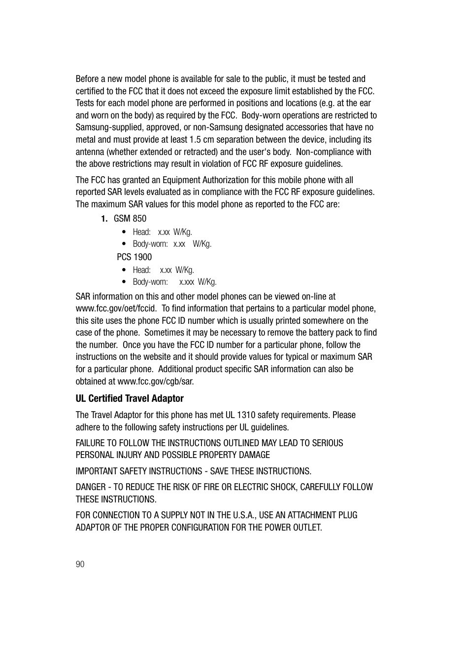 Ul certified travel adaptor | Samsung SGH-C417ZDACIN User Manual | Page 88 / 109