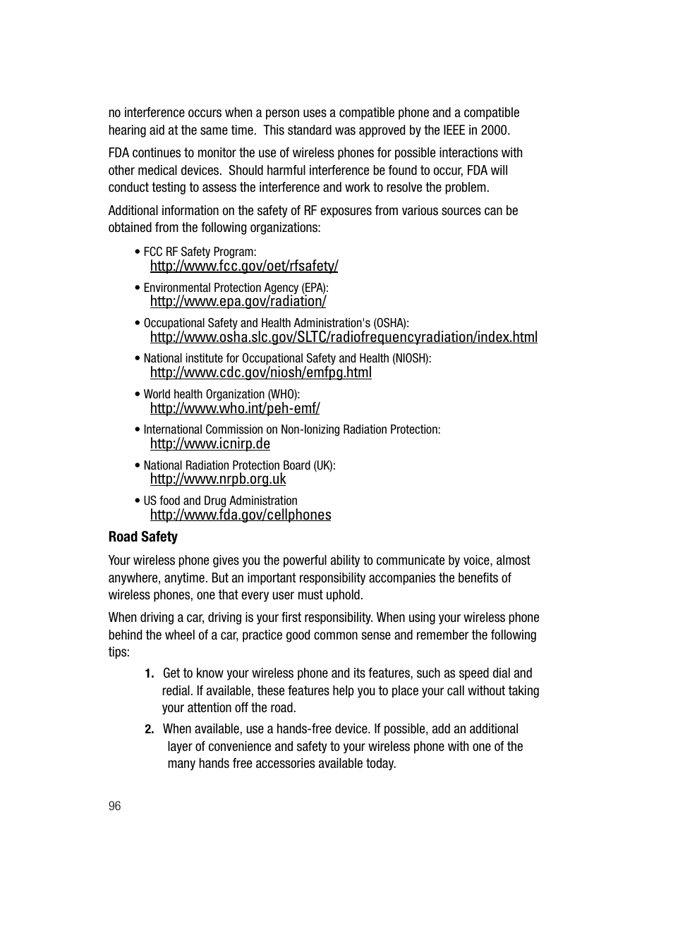 Road safety | Samsung SGH-C417ZDACIN User Manual | Page 94 / 109
