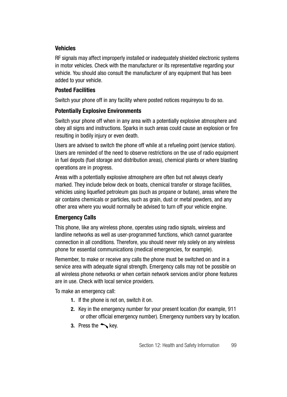 Potentially explosive environments emergency calls | Samsung SGH-C417ZDACIN User Manual | Page 97 / 109