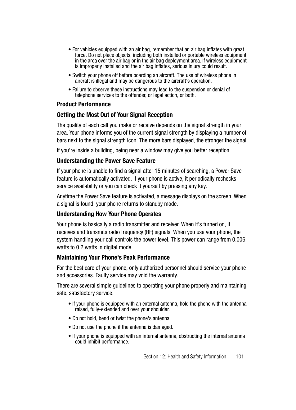 Product performance | Samsung SGH-C417ZDACIN User Manual | Page 99 / 109