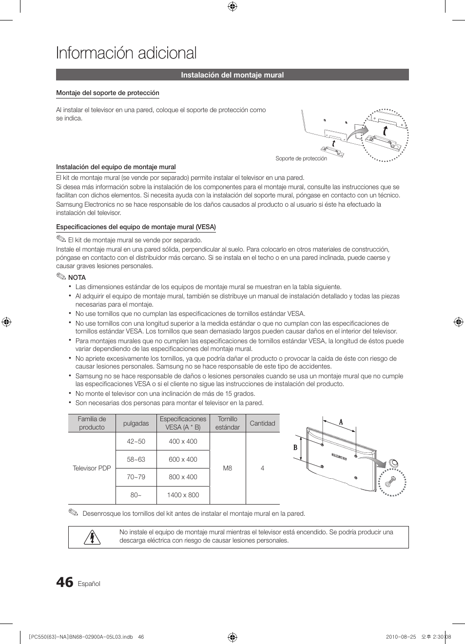 Información adicional | Samsung PN63C590G4FXZA User Manual | Page 100 / 163