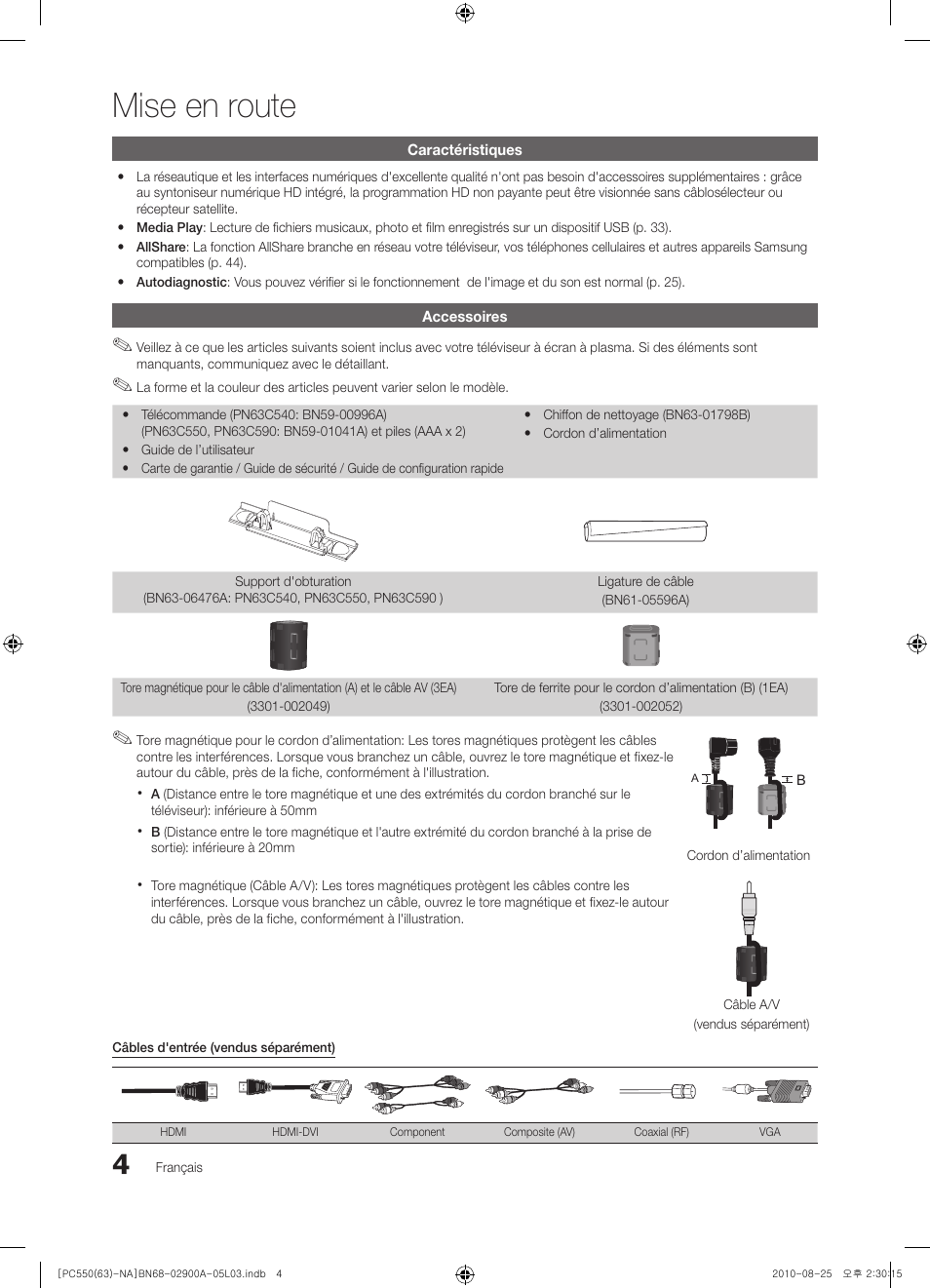 Mise en route | Samsung PN63C590G4FXZA User Manual | Page 112 / 163