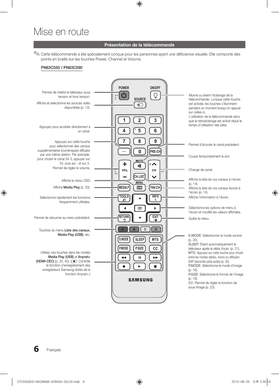 Mise en route | Samsung PN63C590G4FXZA User Manual | Page 114 / 163