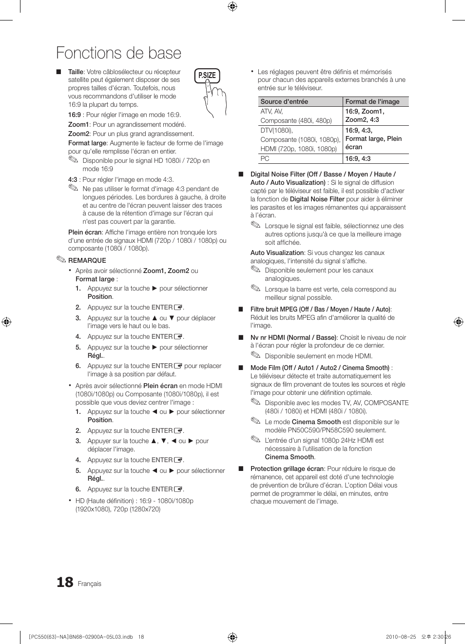 Fonctions de base | Samsung PN63C590G4FXZA User Manual | Page 126 / 163