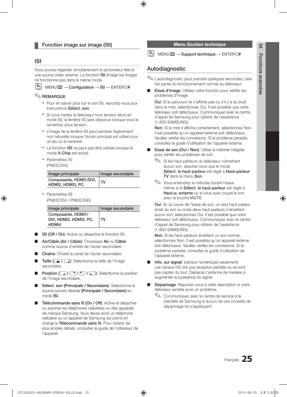 Autodiagnostic | Samsung PN63C590G4FXZA User Manual | Page 133 / 163