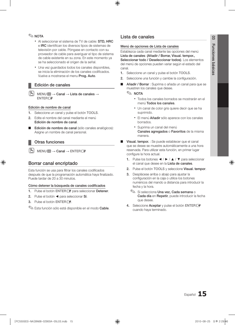 Borrar canal encriptado, Lista de canales | Samsung PN63C590G4FXZA User Manual | Page 69 / 163