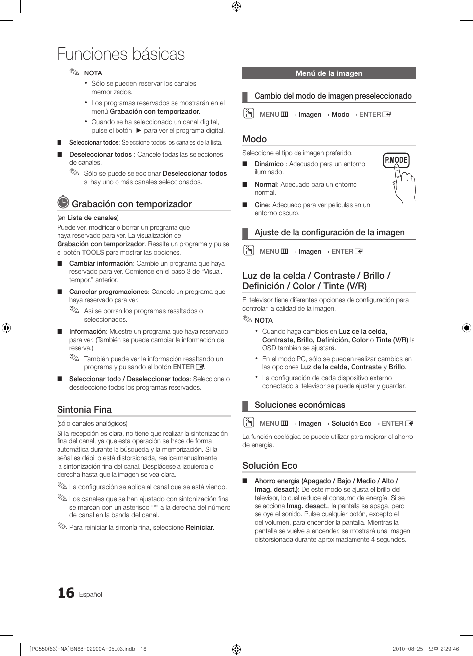 Funciones básicas | Samsung PN63C590G4FXZA User Manual | Page 70 / 163