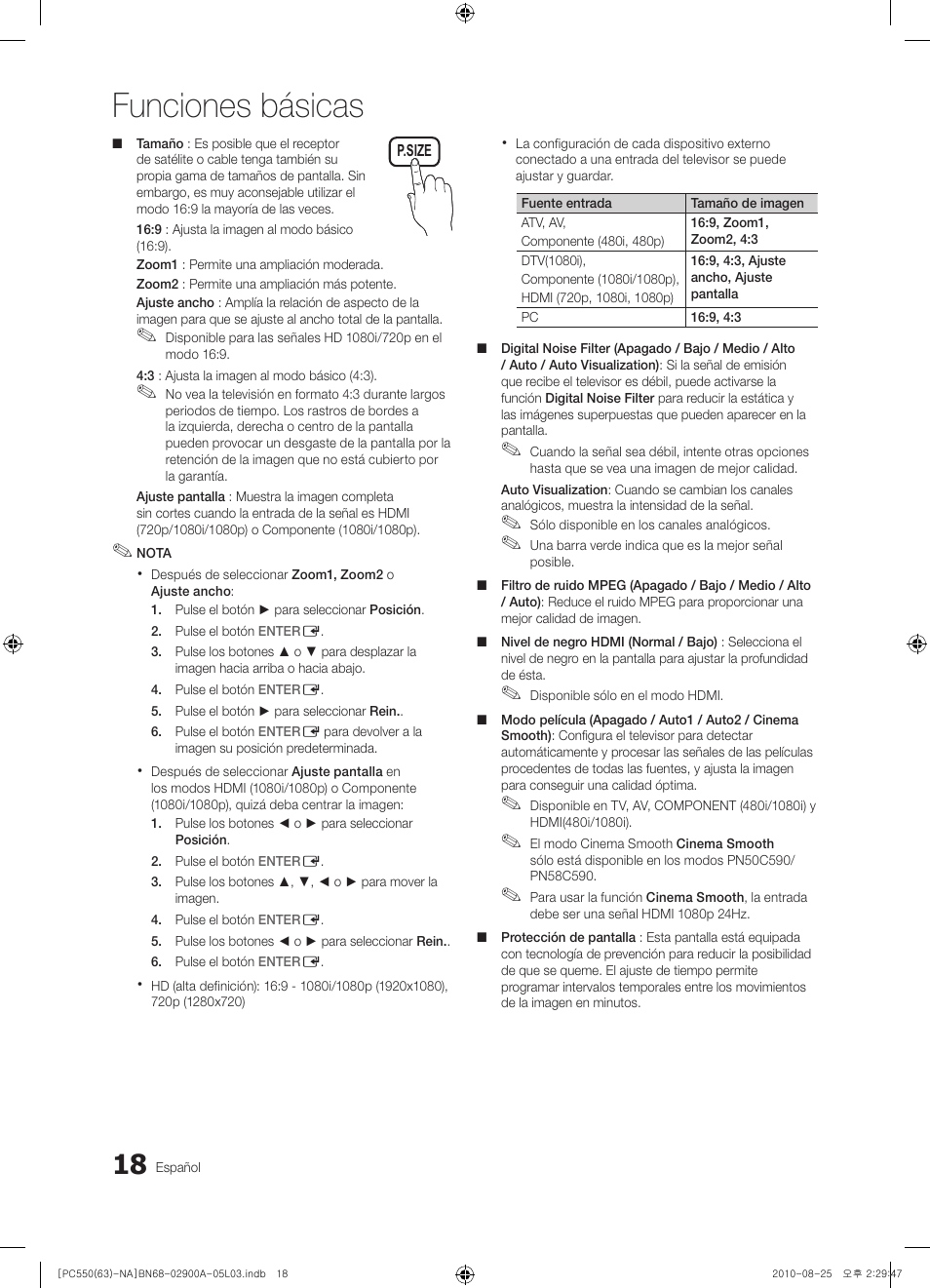 Funciones básicas | Samsung PN63C590G4FXZA User Manual | Page 72 / 163