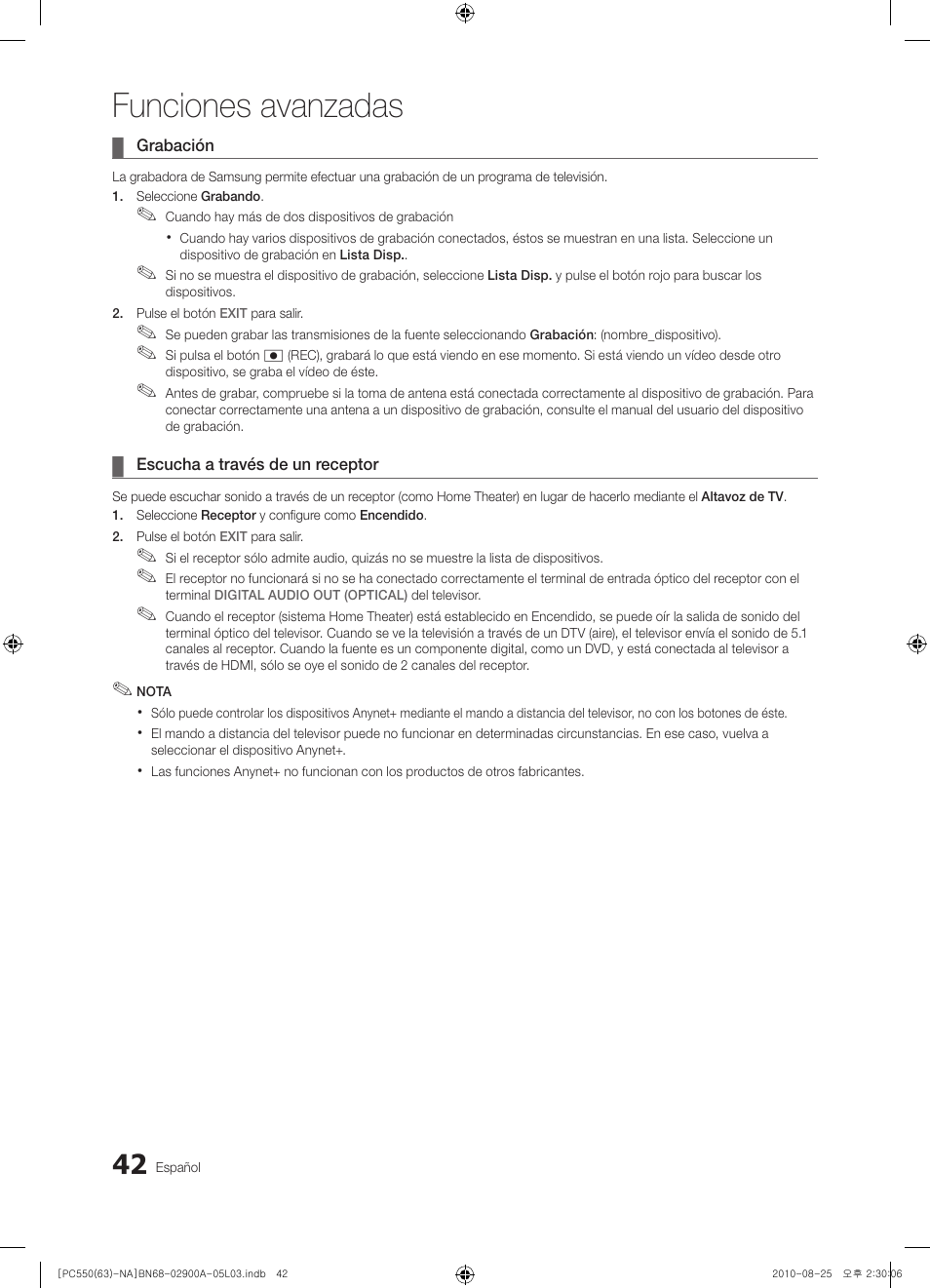 Funciones avanzadas | Samsung PN63C590G4FXZA User Manual | Page 96 / 163