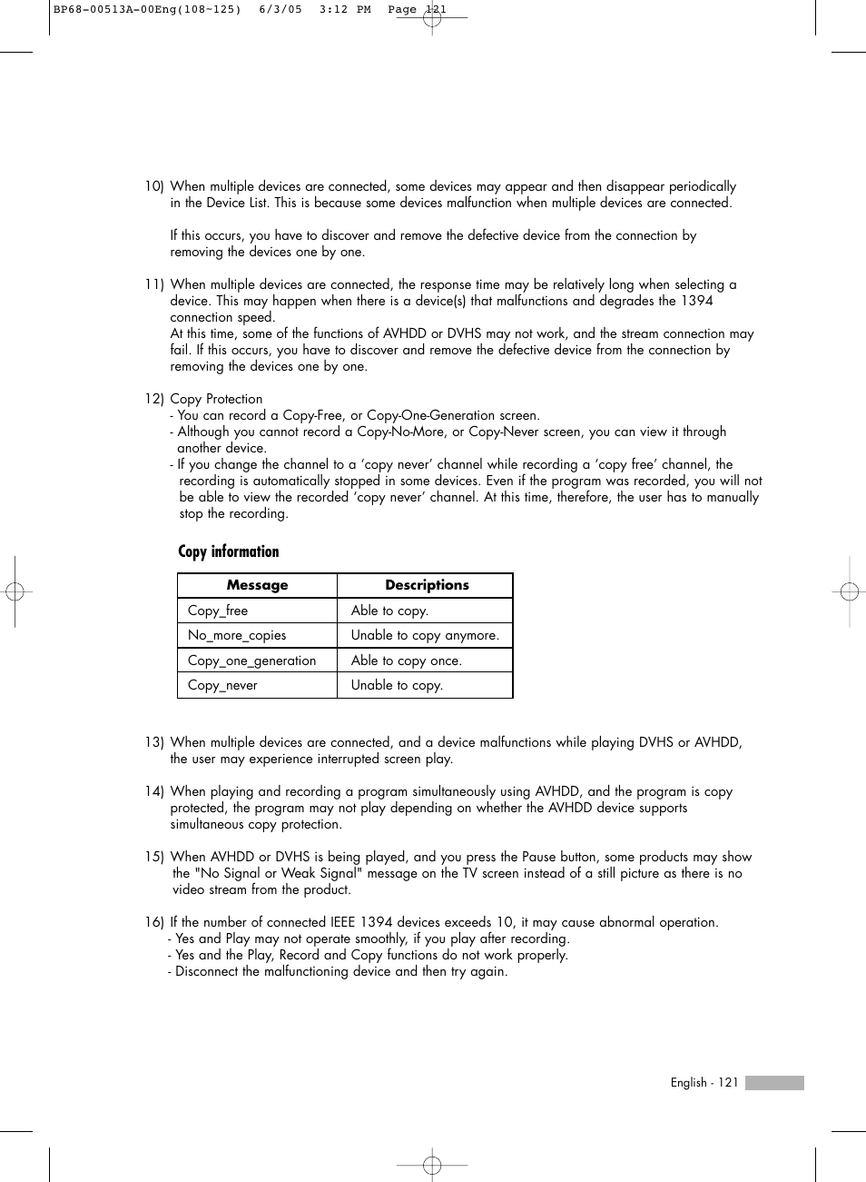 Copy information | Samsung HLR5078WX-XAC User Manual | Page 121 / 144