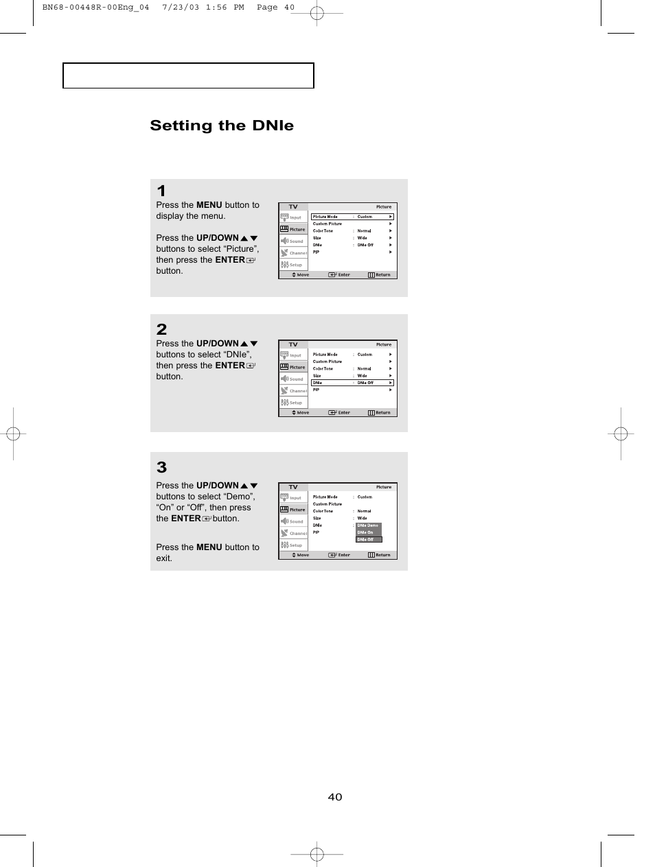 Setting the dnie | Samsung LTN406WX-XAA User Manual | Page 48 / 82