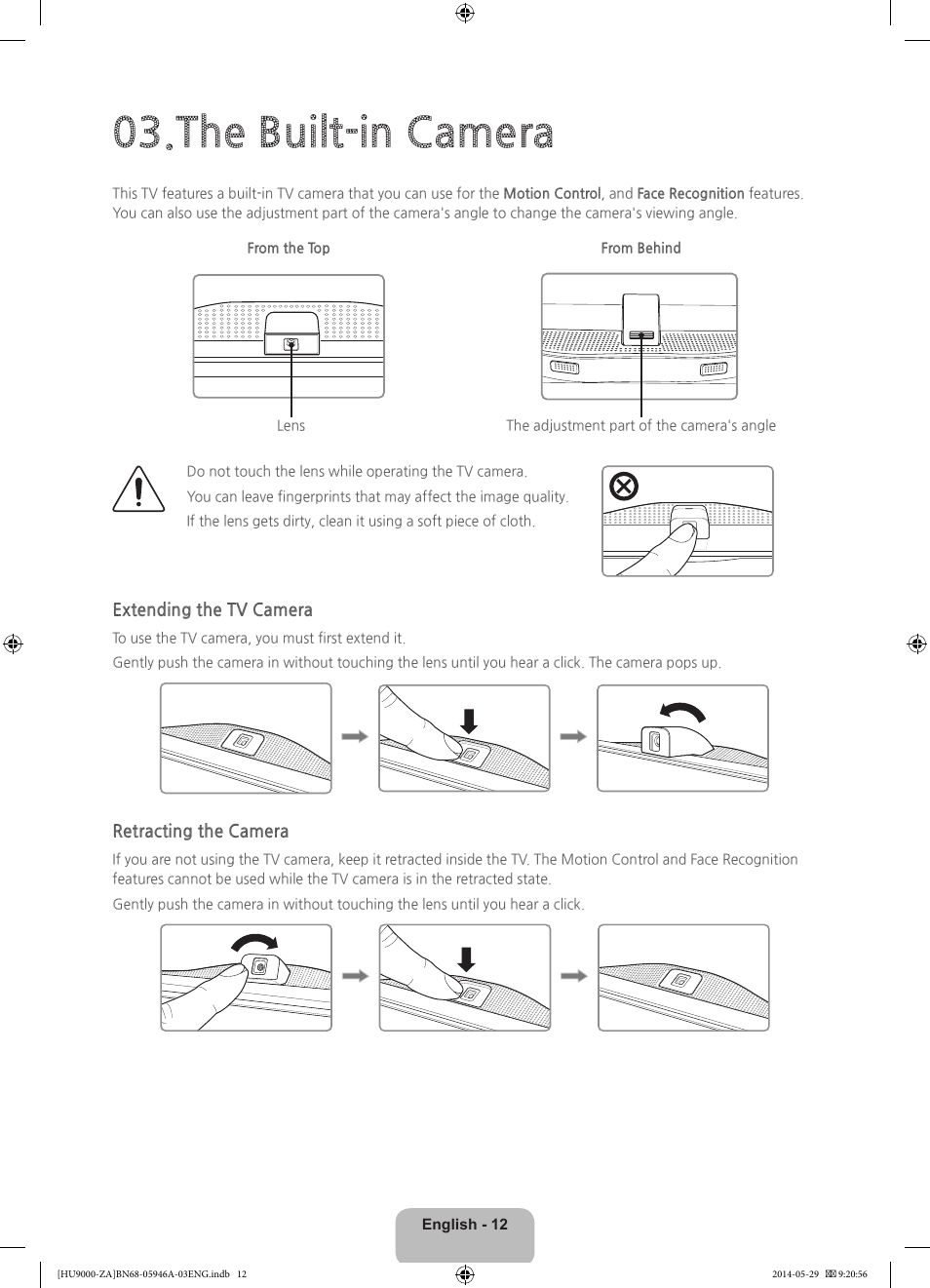 The built-in camera | Samsung UN55HU9000FXZA User Manual | Page 12 / 43