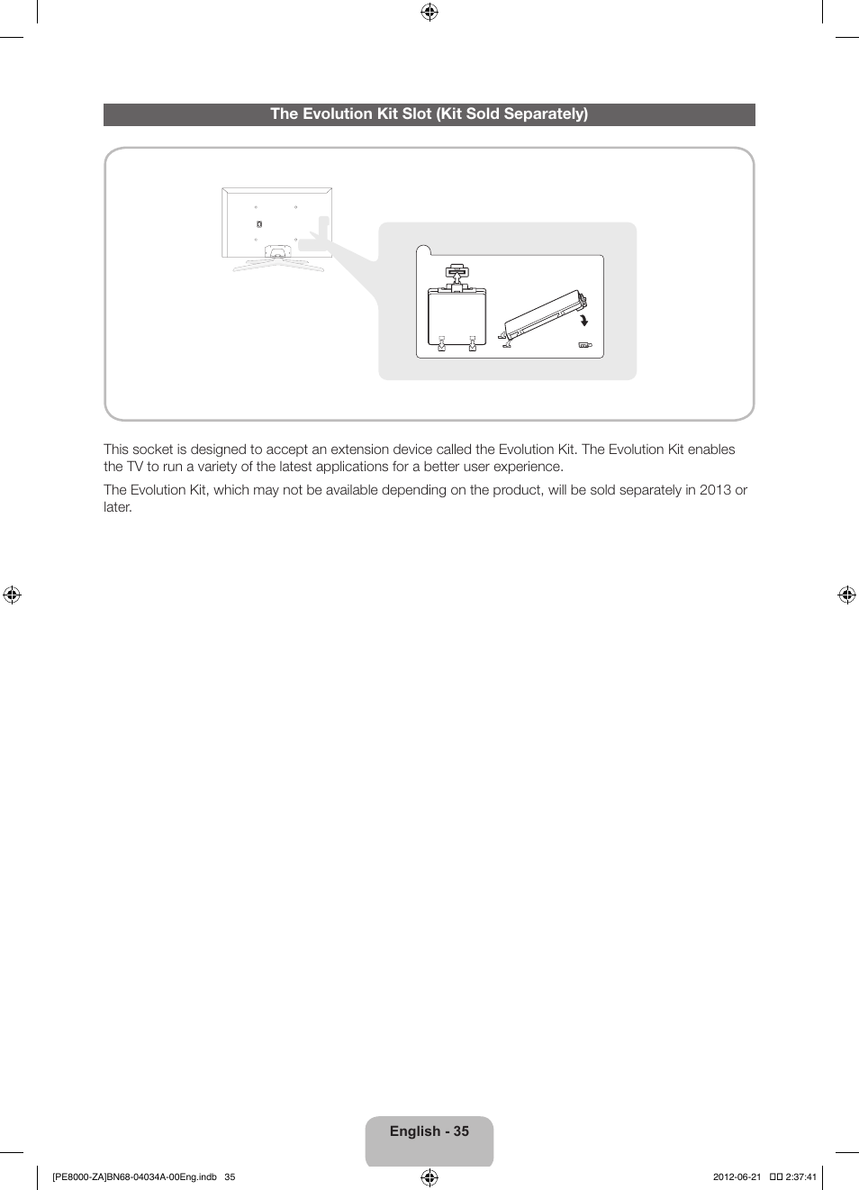 The evolution kit slot (kit sold separately) | Samsung PN64E8000GFXZA User Manual | Page 35 / 64