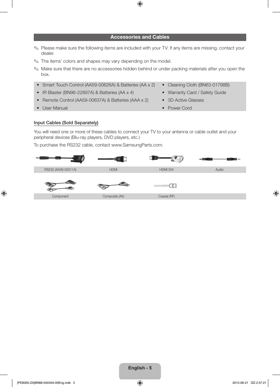 Samsung PN64E8000GFXZA User Manual | Page 5 / 64