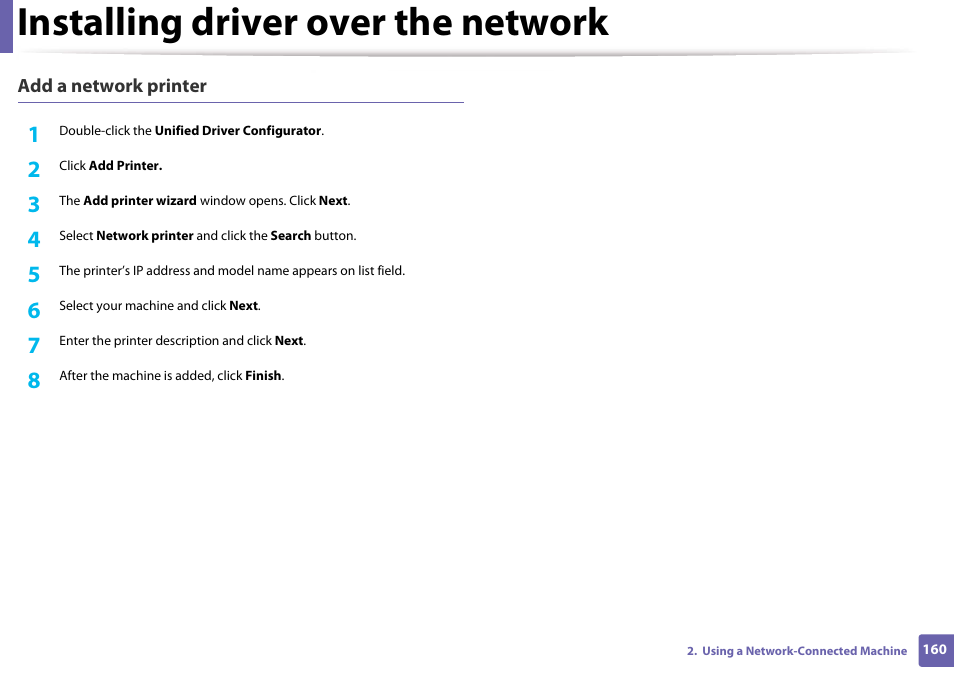 Installing driver over the network | Samsung CLX-3305W-XPE User Manual | Page 160 / 334