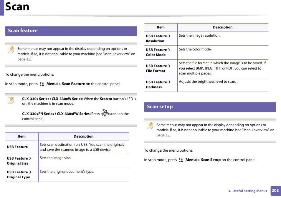 Scan, Scan feature, Scan setup | Samsung CLX-3305W-XPE User Manual | Page 203 / 334