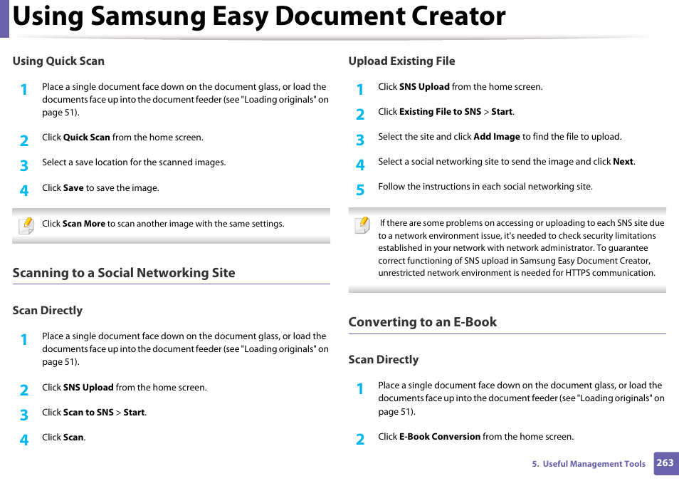 Using samsung easy document creator | Samsung CLX-3305W-XPE User Manual | Page 263 / 334