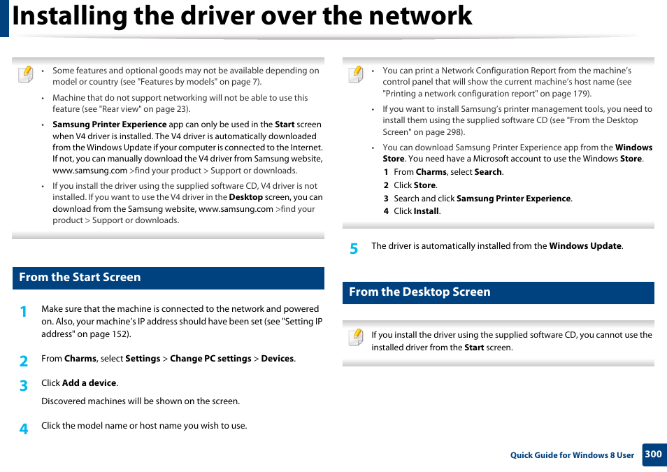 Installing the driver over the network, From the start screen, From the desktop screen | Samsung CLX-3305W-XPE User Manual | Page 300 / 334