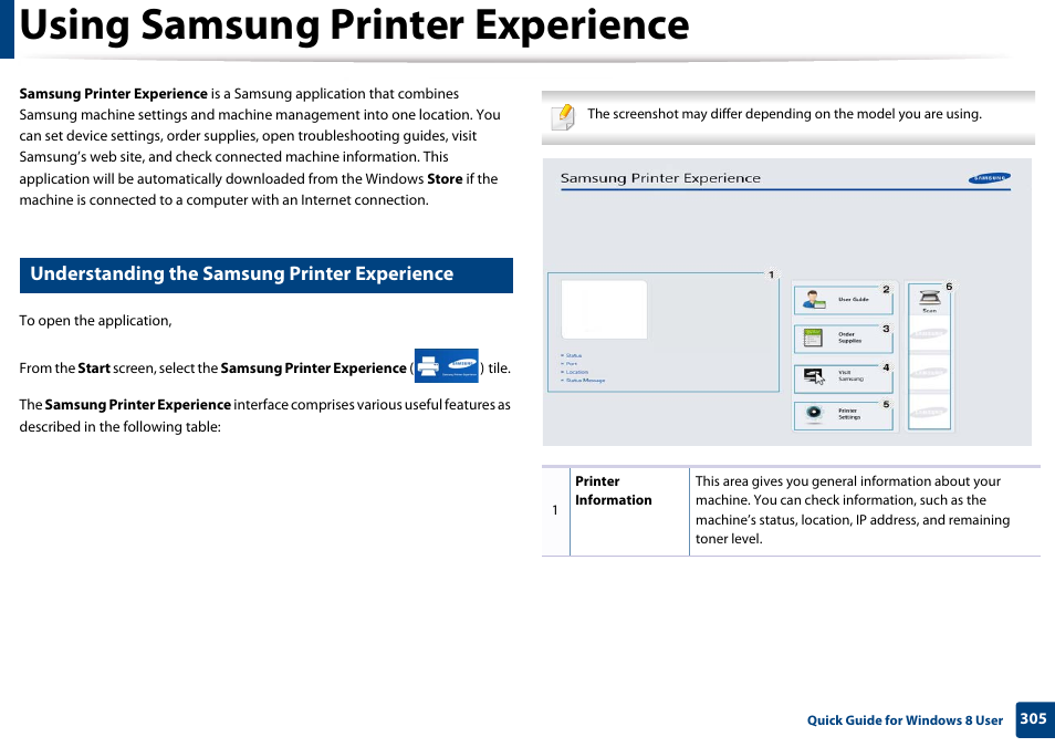 Using samsung printer experience, Understanding the samsung printer experience | Samsung CLX-3305W-XPE User Manual | Page 305 / 334