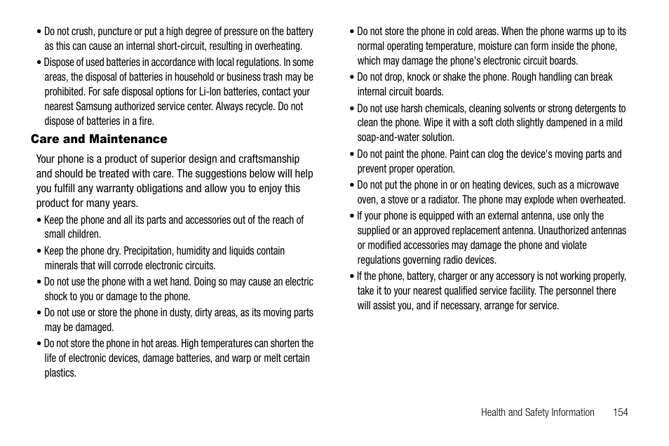 Care and maintenance | Samsung SCH-R520LBAXAR User Manual | Page 157 / 169