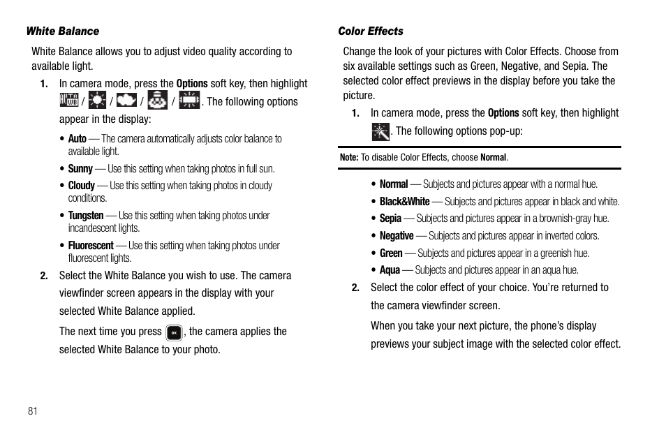 White balance, Color effects | Samsung SCH-R520LBAXAR User Manual | Page 84 / 169