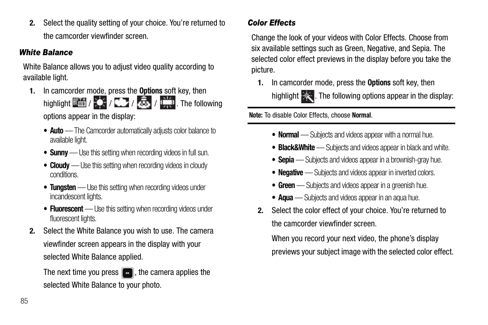 White balance, Color effects | Samsung SCH-R520LBAXAR User Manual | Page 88 / 169