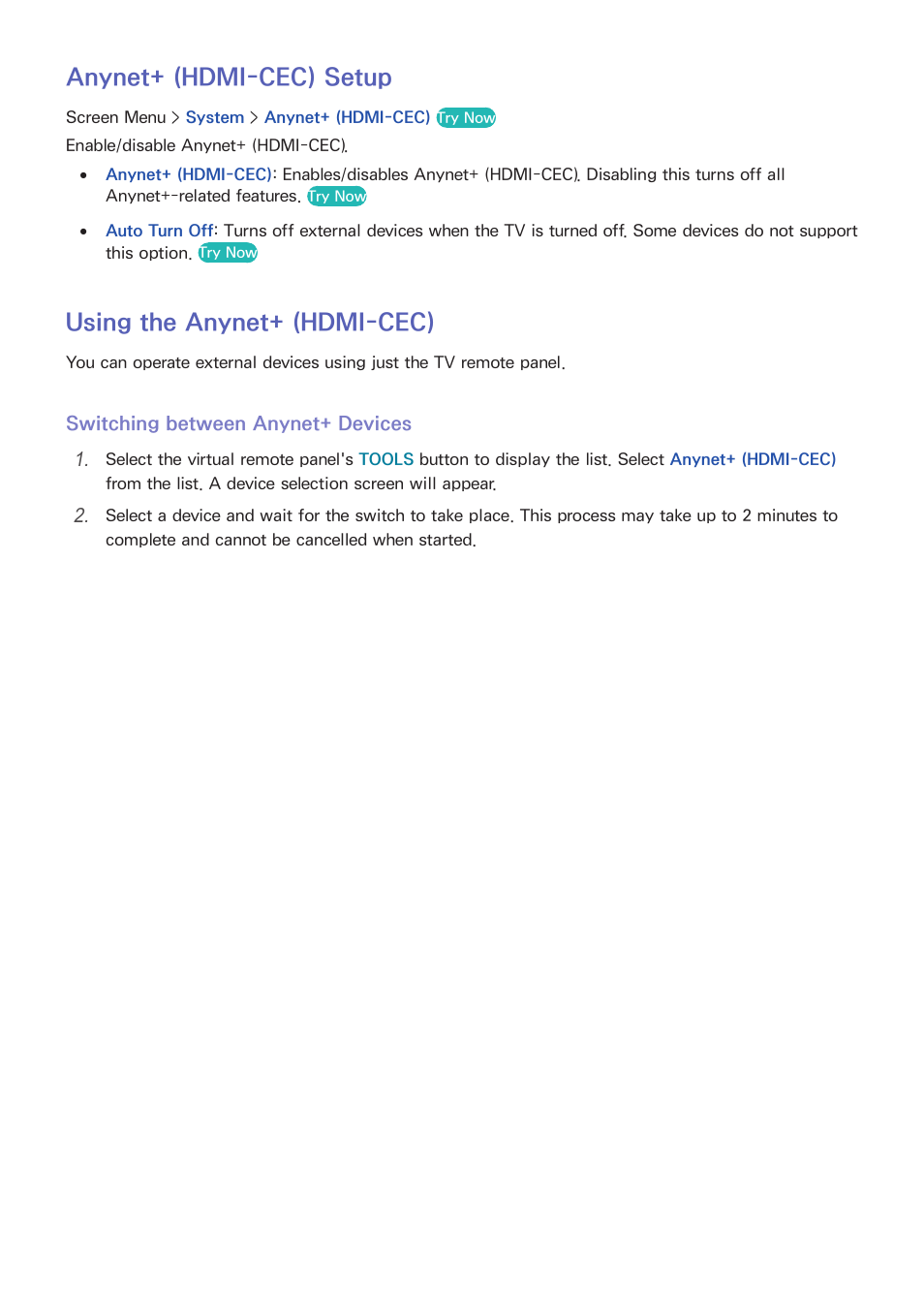 143 anynet+ (hdmi-cec) setup, 143 using the anynet+ (hdmi-cec), 143 switching between anynet+ devices | Anynet+ (hdmi-cec) setup, Using the anynet+ (hdmi-cec) | Samsung PN51F8500AFXZA User Manual | Page 150 / 183