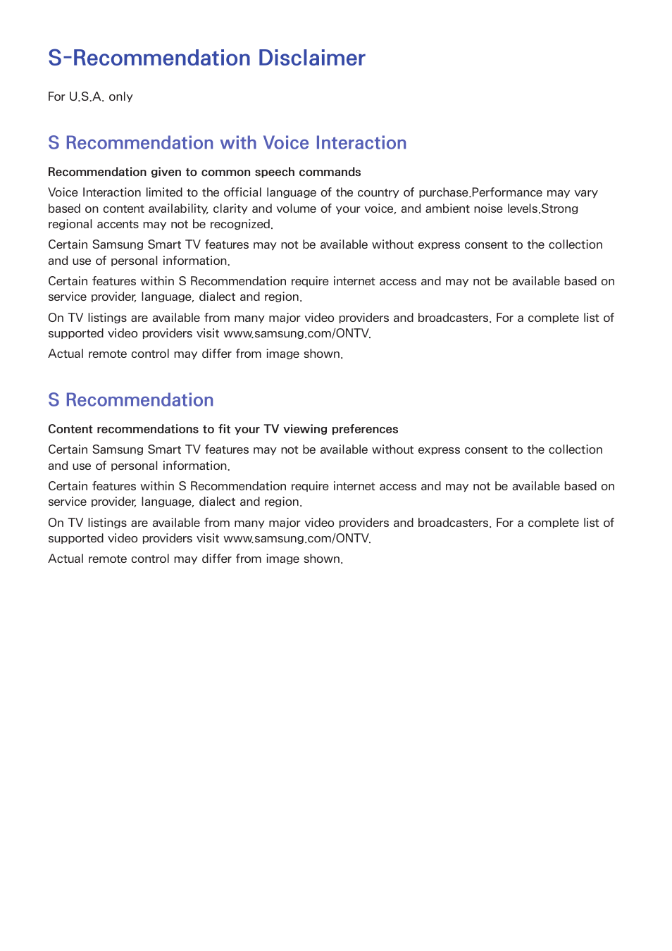 S-recommendation disclaimer, 165 s recommendation with voice interaction, 165 s recommendation | S recommendation with voice interaction, S recommendation | Samsung PN51F8500AFXZA User Manual | Page 172 / 183