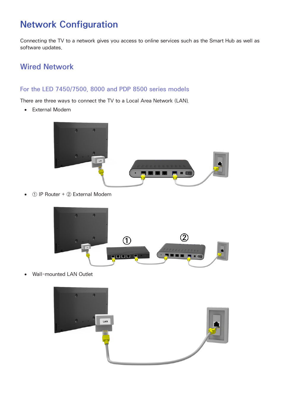 Network configuration, 32 wired network, Wired network | Samsung PN51F8500AFXZA User Manual | Page 39 / 183