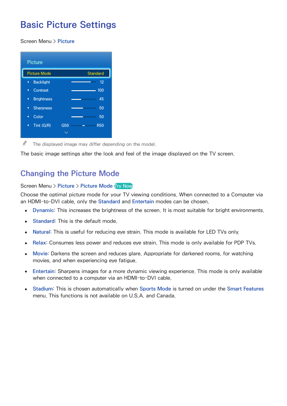 Tv settings, Basic picture settings, 90 changing the picture mode | Changing the picture mode | Samsung PN51F8500AFXZA User Manual | Page 97 / 183