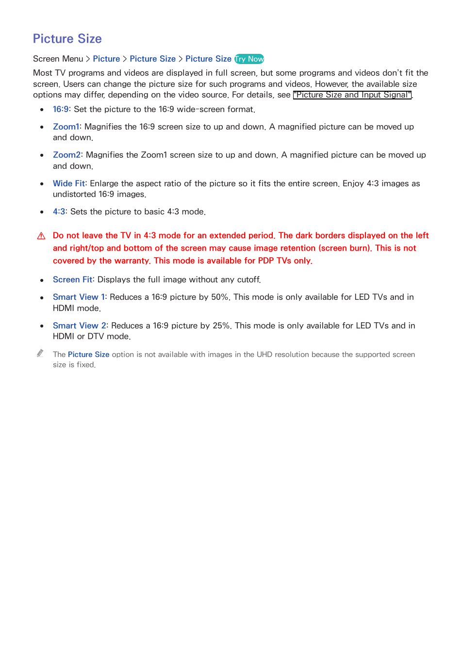 92 picture size, Picture size | Samsung PN51F8500AFXZA User Manual | Page 99 / 183