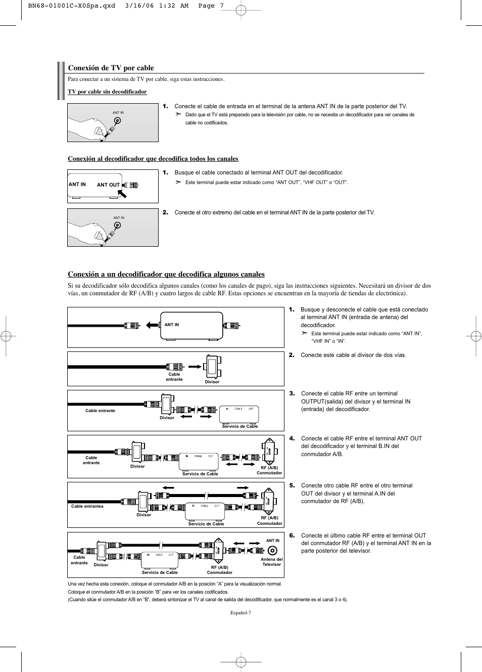 Conexión de tv por cable | Samsung LNS2341WX-XAA User Manual | Page 61 / 80
