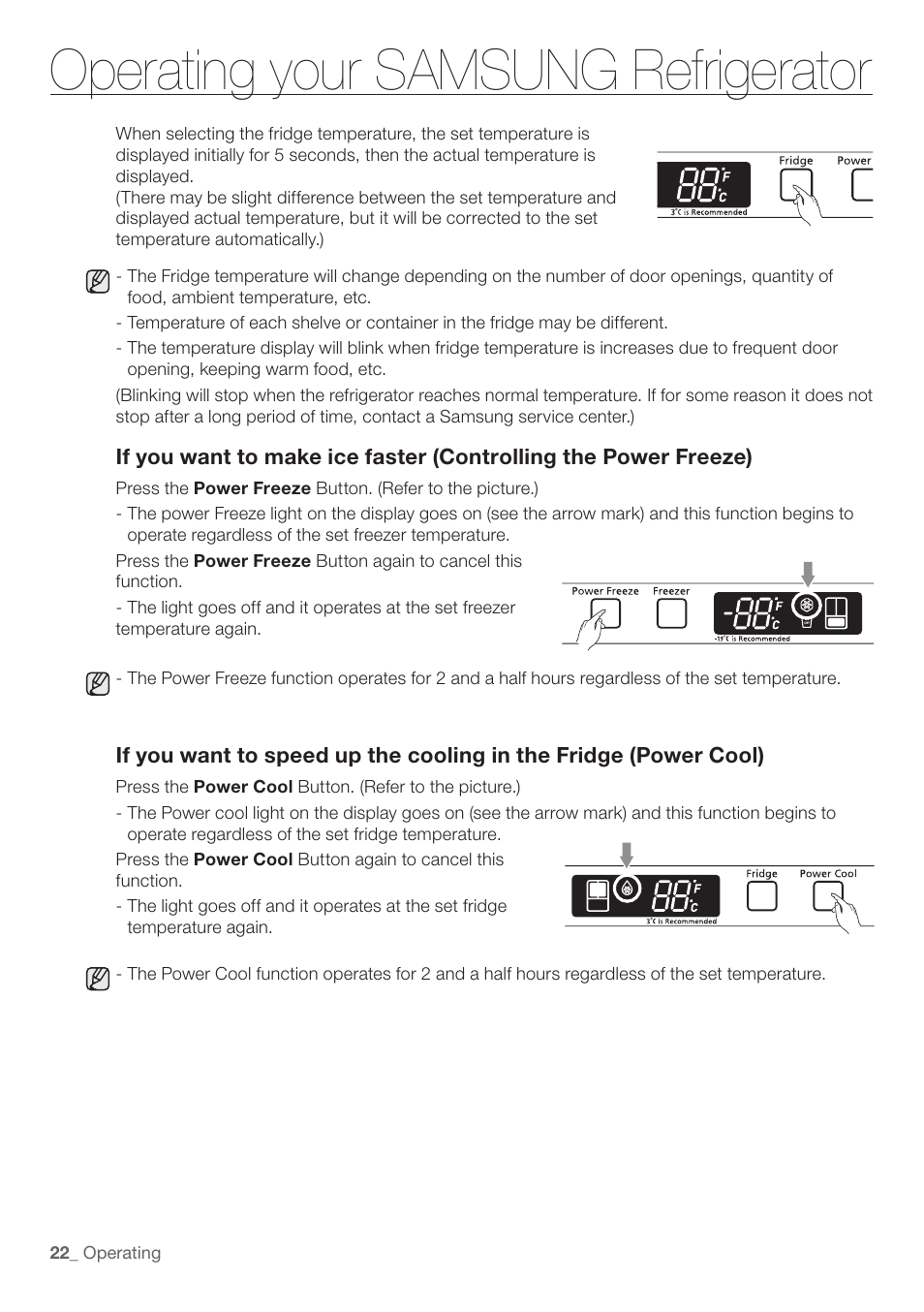 Operating your samsung refrigerator | Samsung RF197ABRS-XAA User Manual | Page 22 / 34
