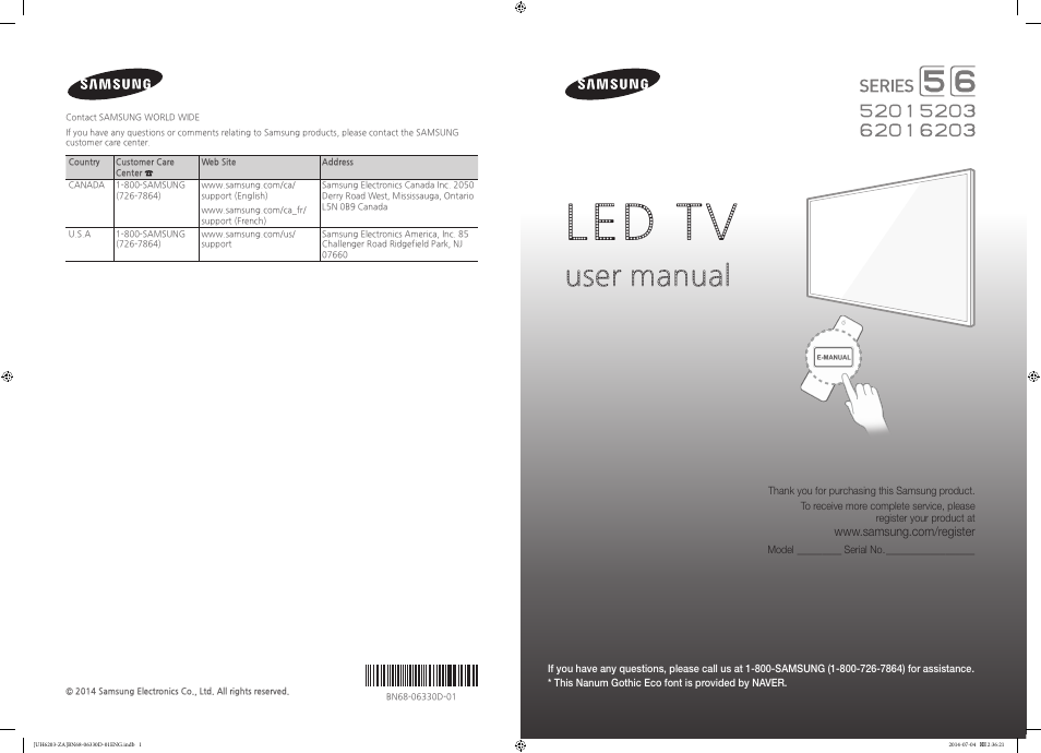 Samsung UN40H5201AFXZA User Manual | 32 pages
