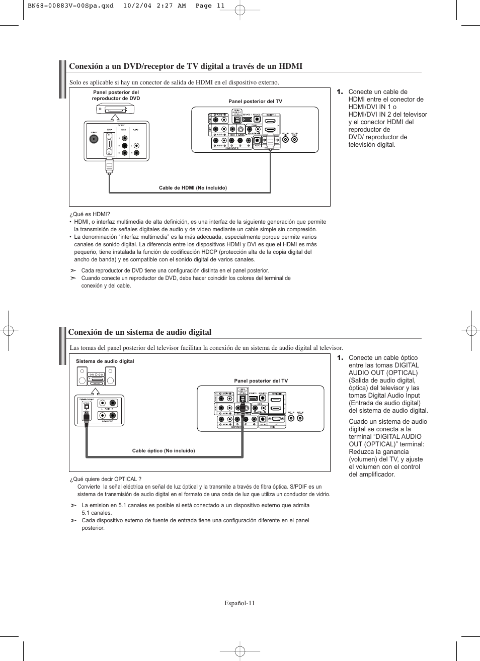 Conexión de un sistema de audio digital | Samsung LNS3238DX-XAA User Manual | Page 133 / 182