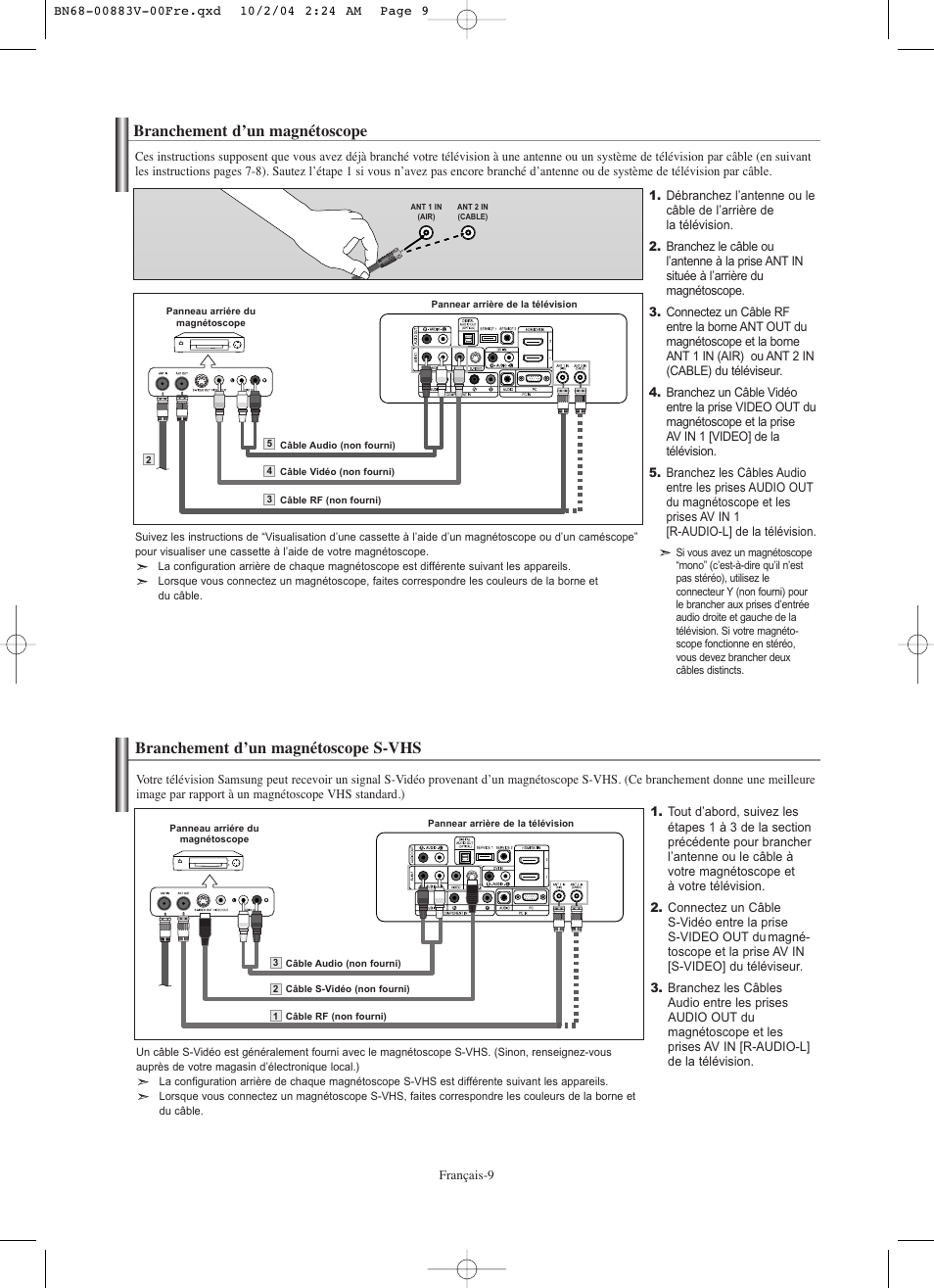 Branchement d’un magnétoscope, Branchement d’un magnétoscope s-vhs | Samsung LNS3238DX-XAA User Manual | Page 71 / 182