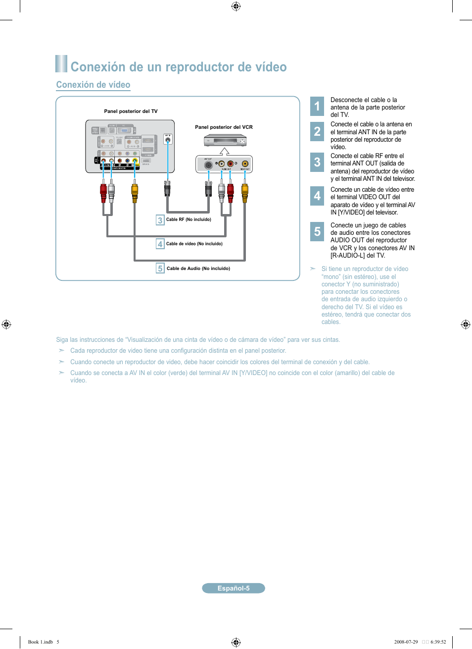 Conexión de un reproductor de vídeo, Conexión de vídeo | Samsung LN46A500T1FXZA User Manual | Page 29 / 37