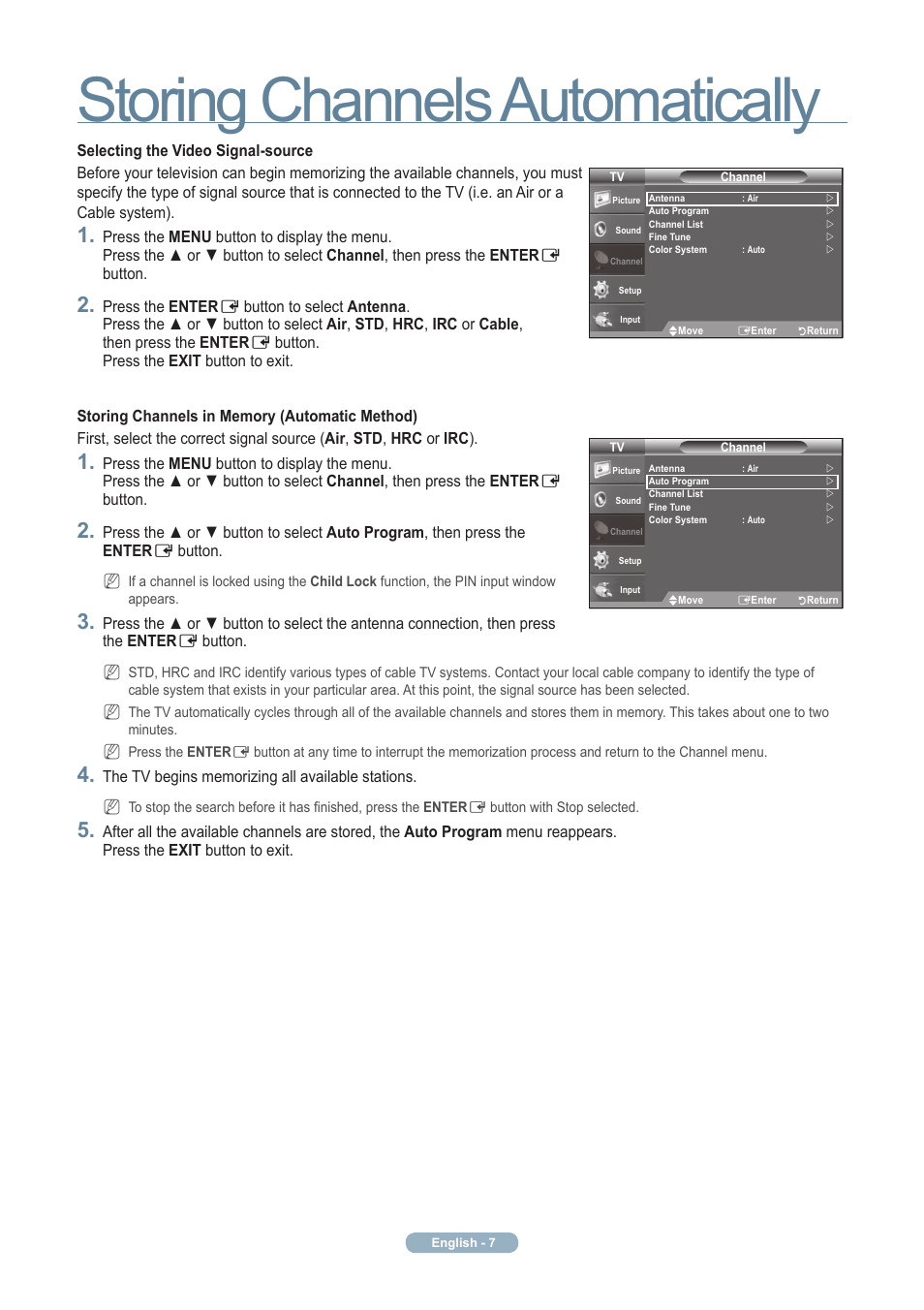 Storing channels automatically | Samsung LN32B550K1FXZA User Manual | Page 8 / 10