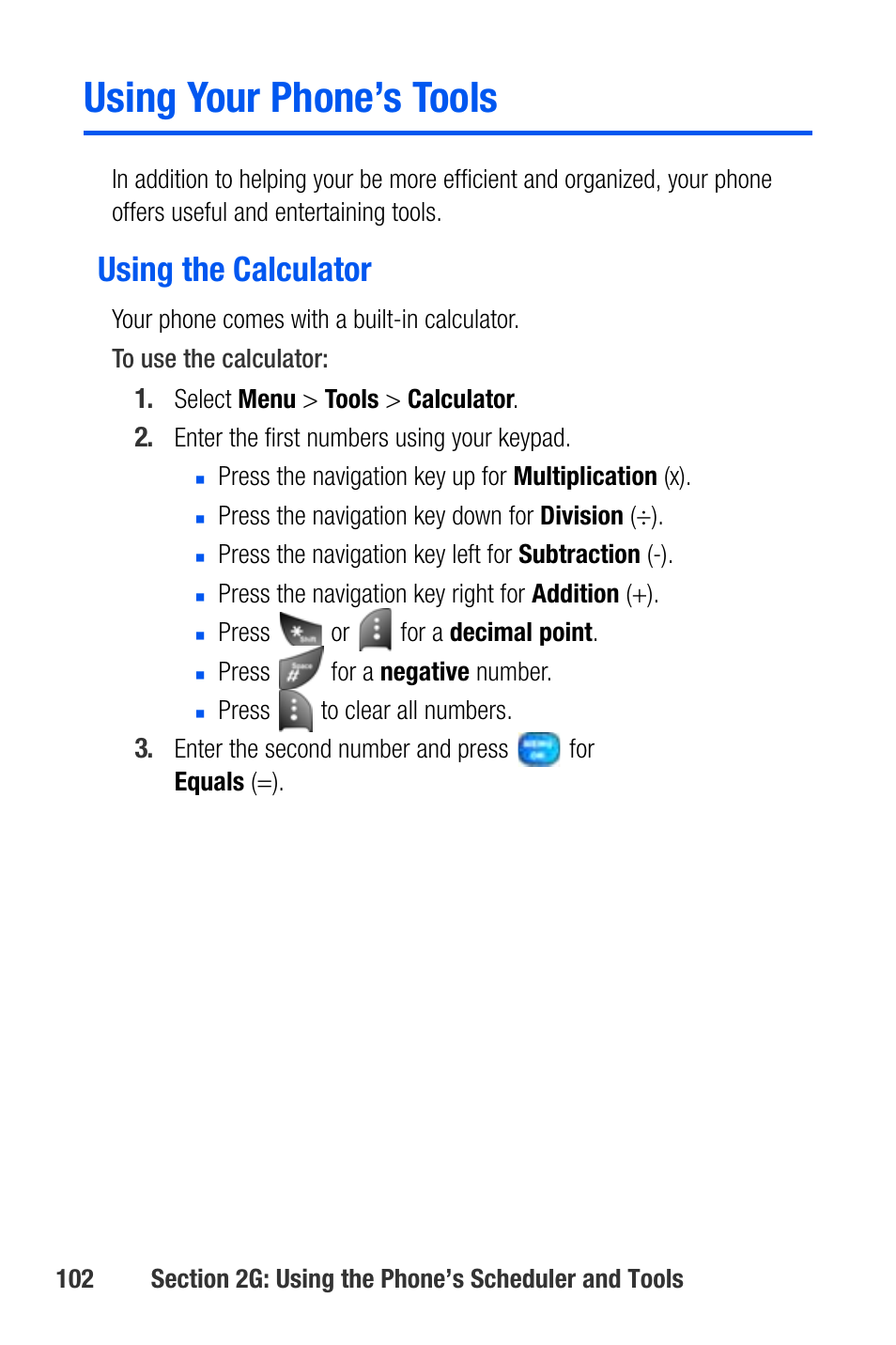 Using your phone’s tools, Using the calculator | Samsung SEPA920WSAQST User Manual | Page 124 / 246