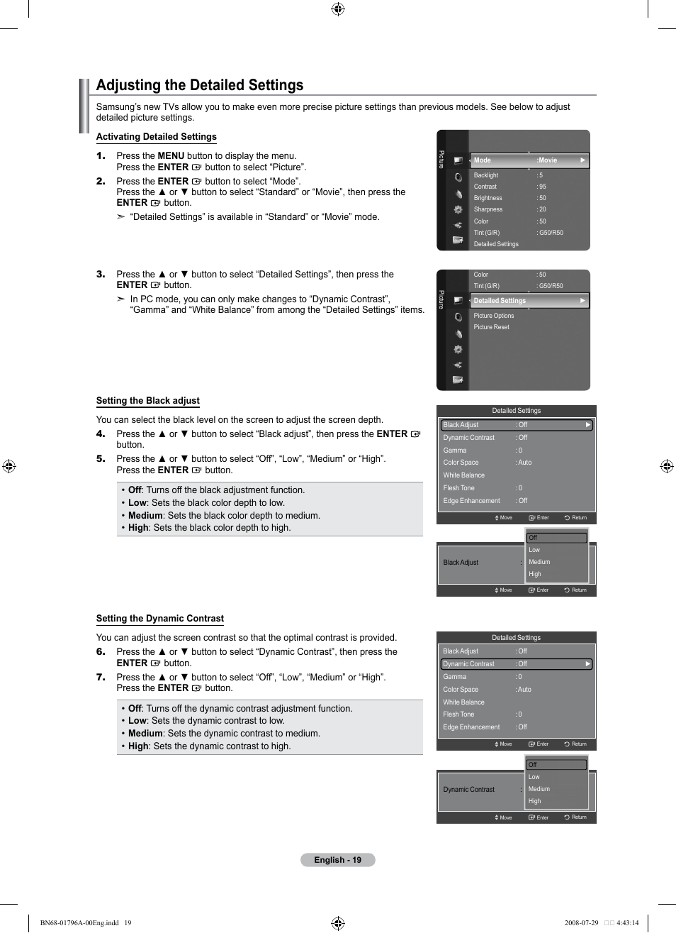 Adjusting the detailed settings | Samsung LN40A500T1FXZA User Manual | Page 21 / 85