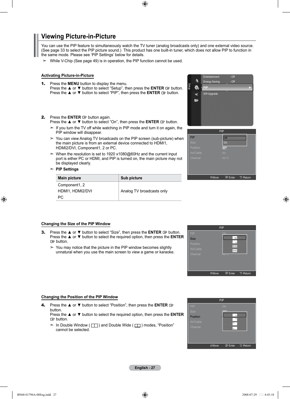 Viewing picture-in-picture | Samsung LN40A500T1FXZA User Manual | Page 29 / 85