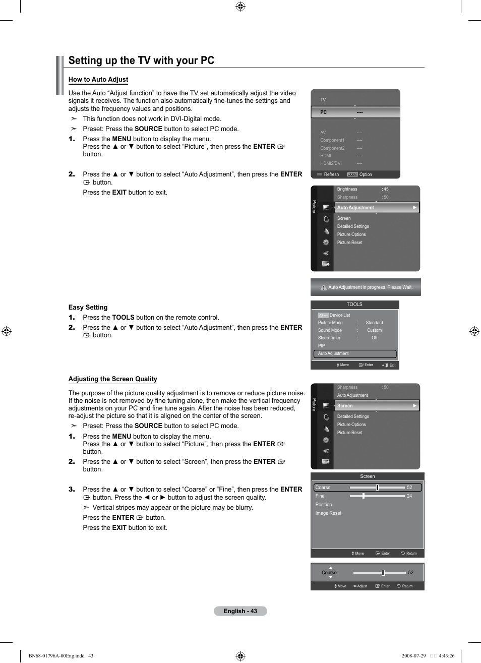 Setting up the tv with your pc | Samsung LN40A500T1FXZA User Manual | Page 45 / 85