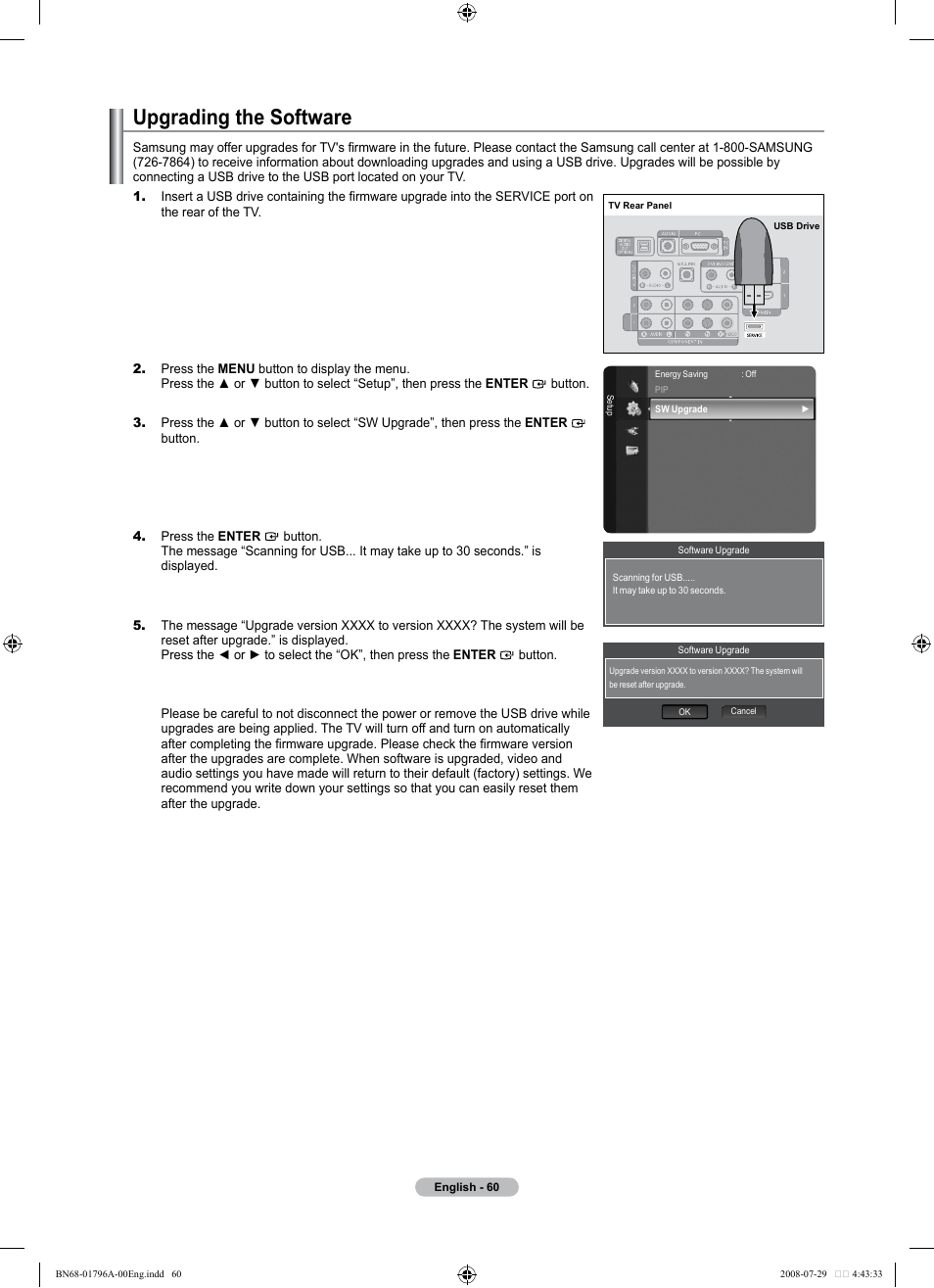 Upgrading the software | Samsung LN40A500T1FXZA User Manual | Page 62 / 85