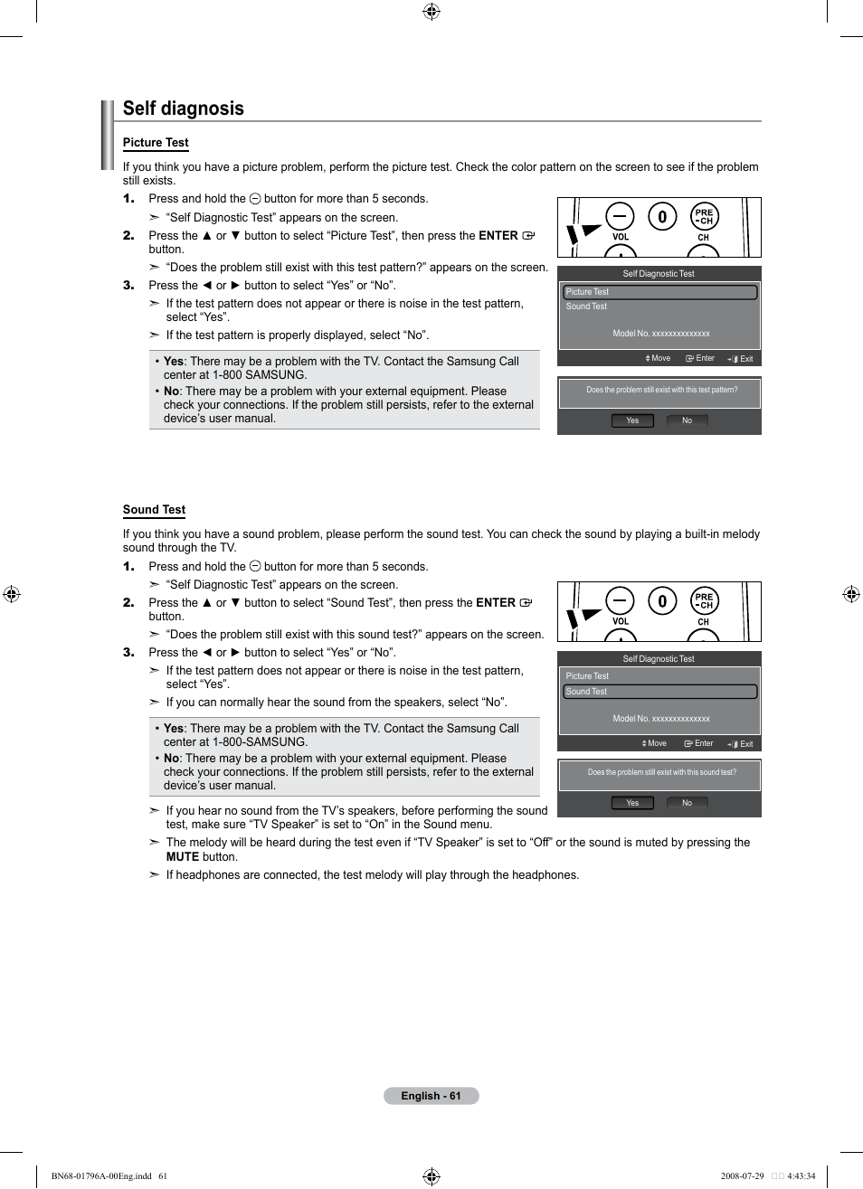 Self diagnosis | Samsung LN40A500T1FXZA User Manual | Page 63 / 85