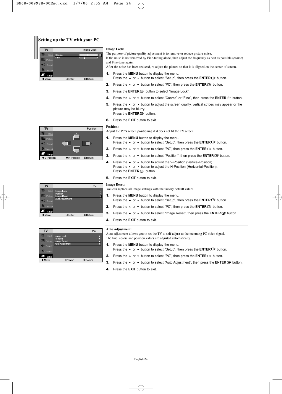 Setting up the tv with your pc | Samsung LNS2352WX-XAA User Manual | Page 26 / 77