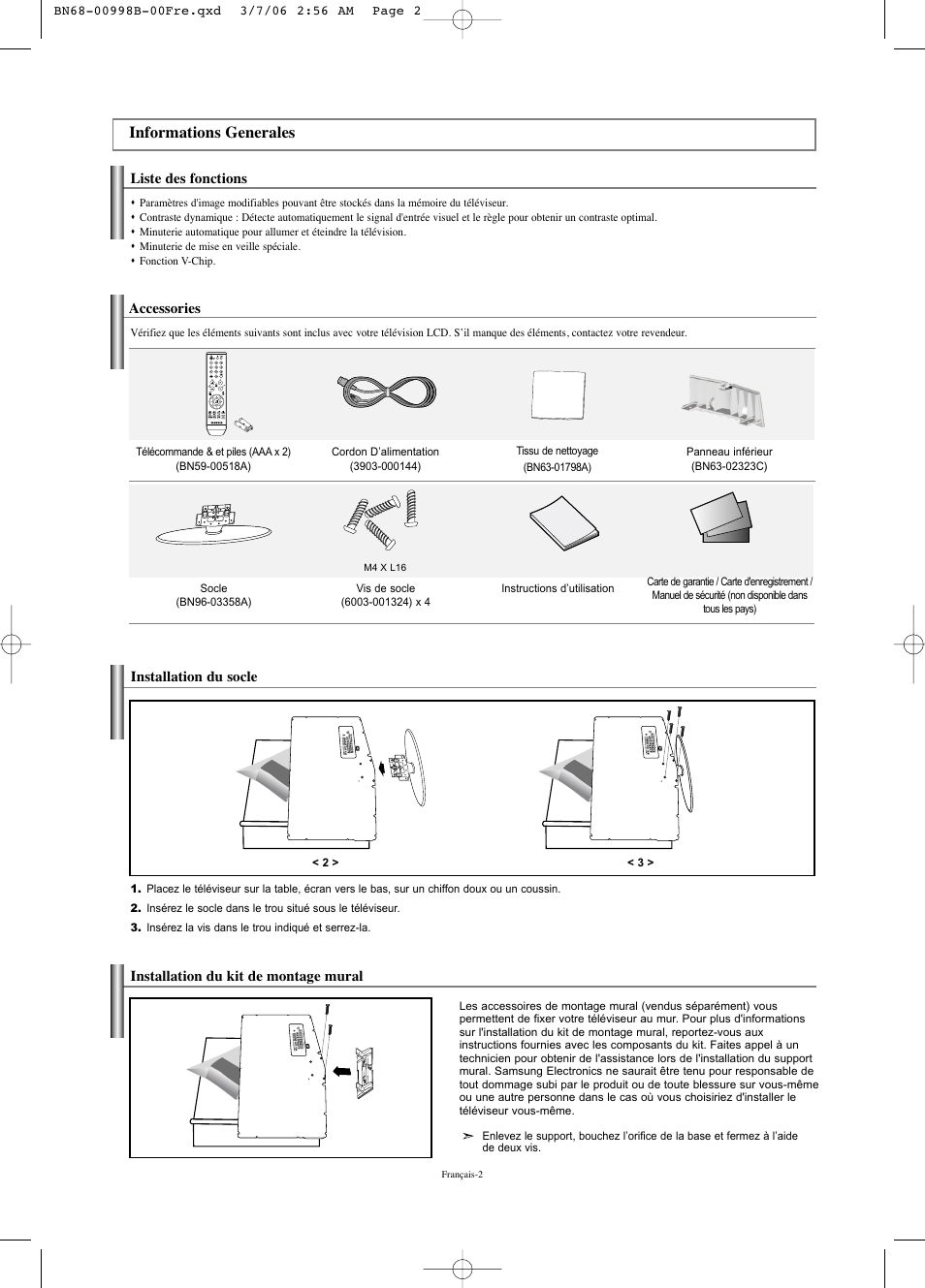 Informations generales | Samsung LNS2352WX-XAA User Manual | Page 54 / 77