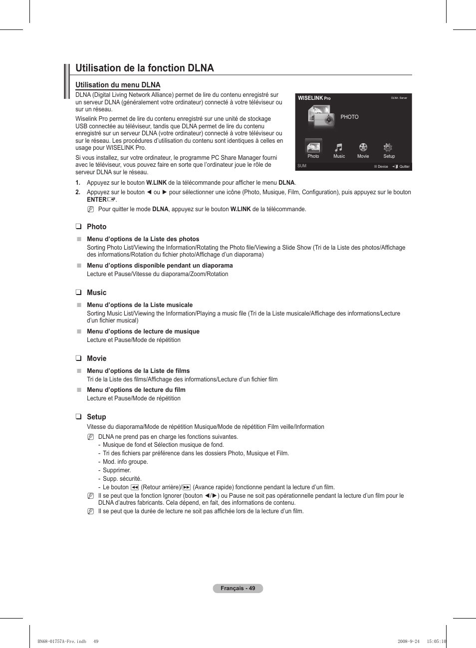 Utilisation de la fonction dlna | Samsung PS63A756T1MXXC User Manual | Page 120 / 337