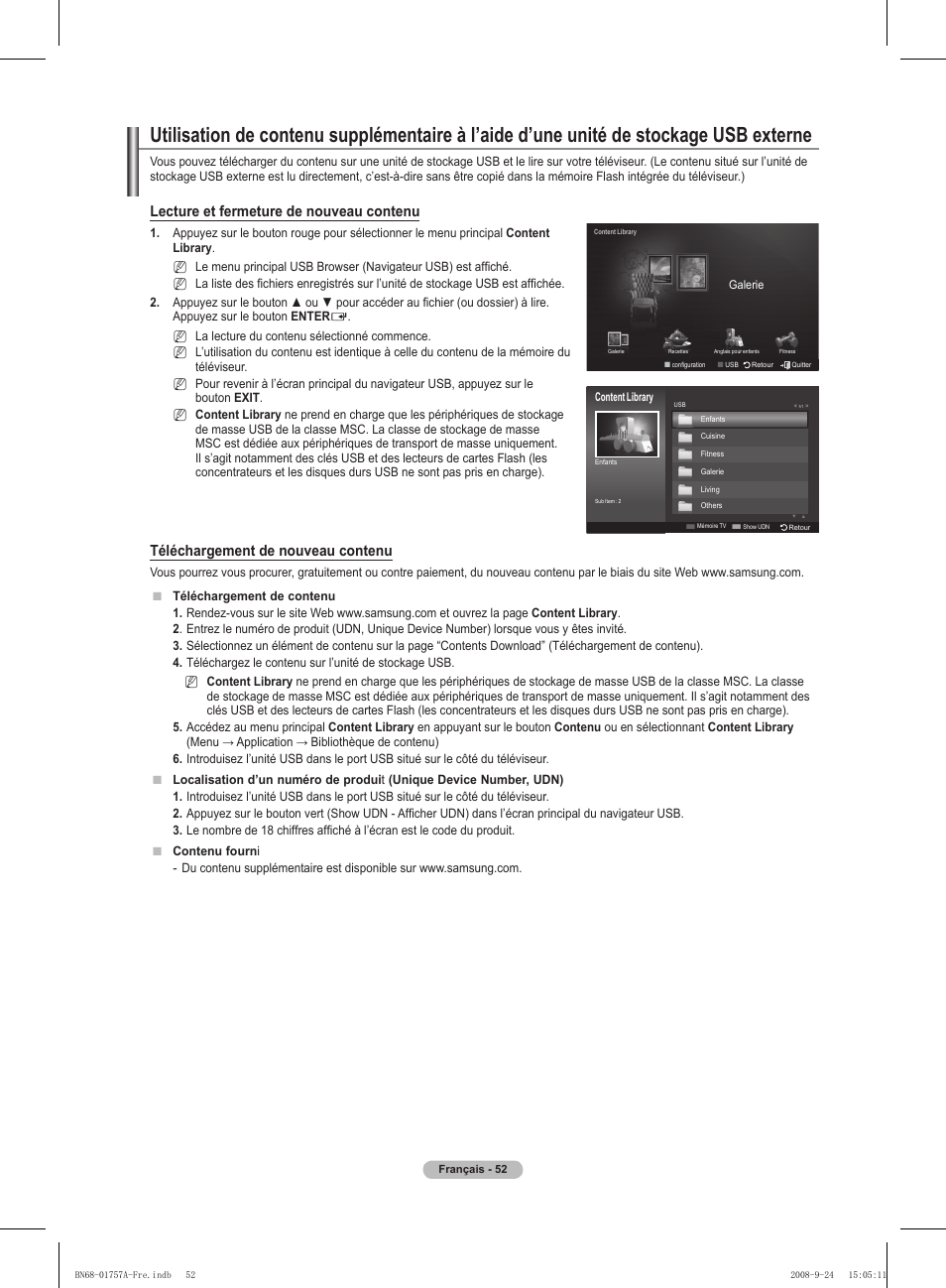 Lecture et fermeture de nouveau contenu, Téléchargement de nouveau contenu | Samsung PS63A756T1MXXC User Manual | Page 123 / 337