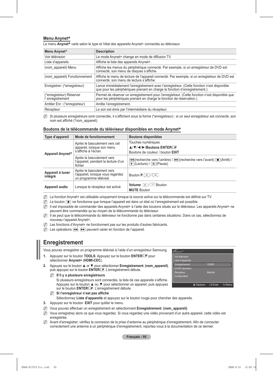 Enregistrement | Samsung PS63A756T1MXXC User Manual | Page 126 / 337