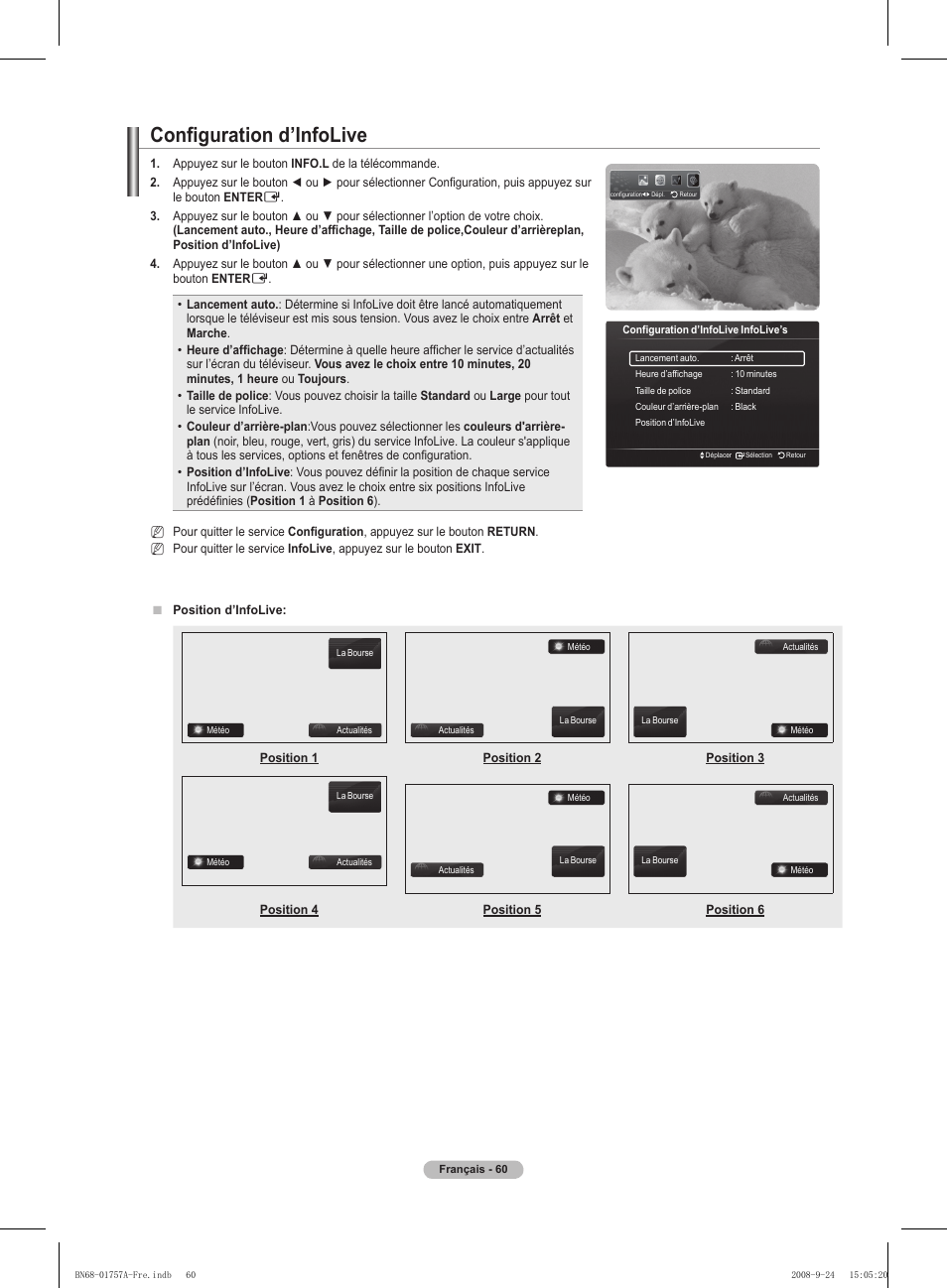Configuration d’infolive | Samsung PS63A756T1MXXC User Manual | Page 131 / 337